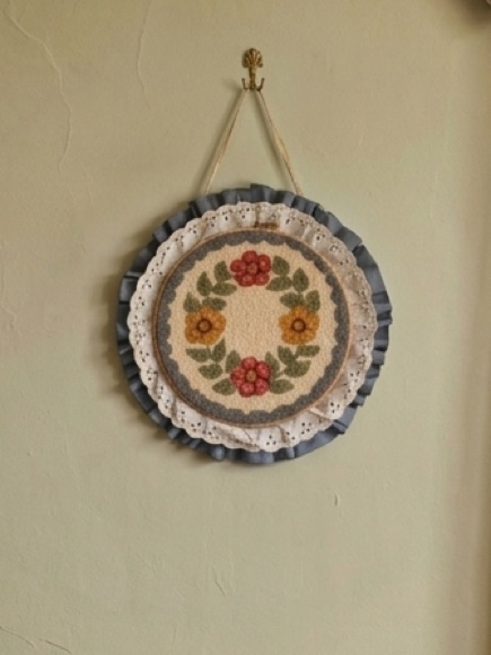 Vintage Floral Needlework Hoop and Ruffles Handmade by Flora’s in Nova Scotia